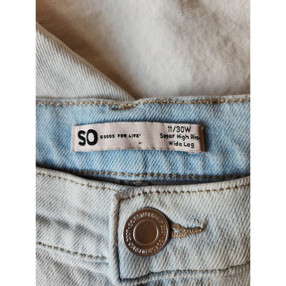 SO 90s Super High Rise Wide Leg Jean Juniors 11/30 Light Blue Y2K Distressed NEW - Picture 2 of 7